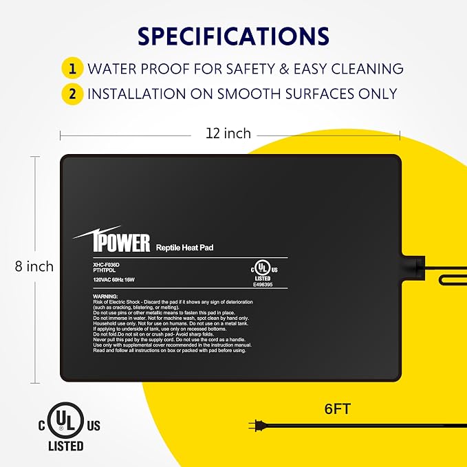 iPower 8X12 Inch Reptile Heat Pad Under Tank Heater Terrarium Warmer Heating Mat for Turtles Lizards Frogs and Other Small Animals