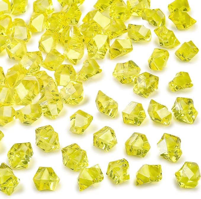 DomeStar Yellow Fake Ice Rocks, 150 PCS Acrylic Crystal for Vase Fillers | Fake Diamonds for Table Centerpieces Birthday Party Decor, Fish Tanks Decor Table Scatter DIY Craft Supplies