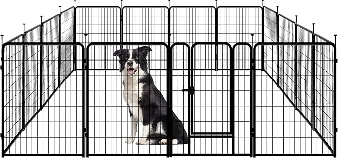 Amazon Basics Dog Playpen, 16 Panels Metal Fence with Door, Foldable for Indoor and Outdoor Use, Suitable for Small to Medium Sized Dogs, 36 Inch Height, Black
