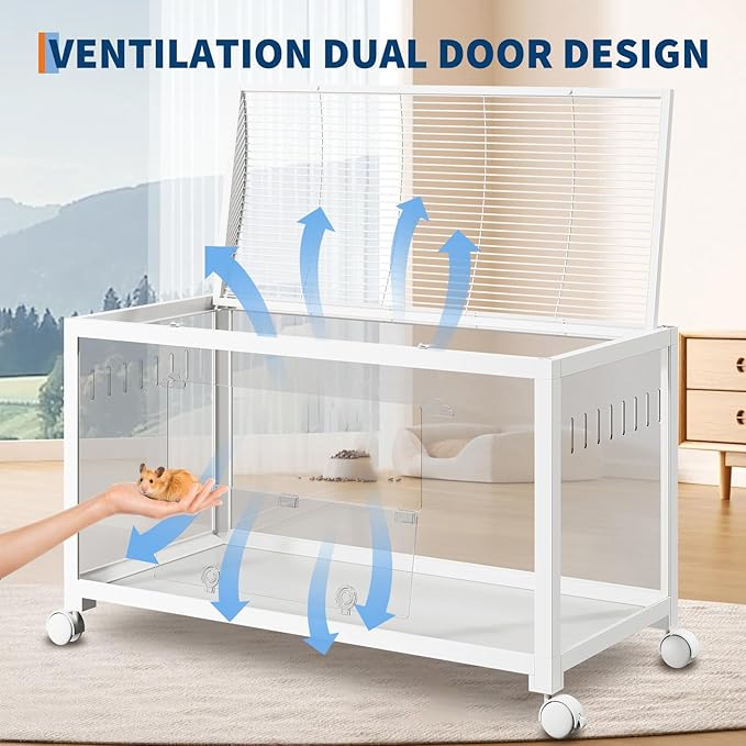 Hamster Cage for 2 Rats, Indoor Guinea Pig Cages, Small Animal Cage, 360° Viewing & Stacked Design Rat Cage for Chinchillas,Syrian Hamster, Gerbil