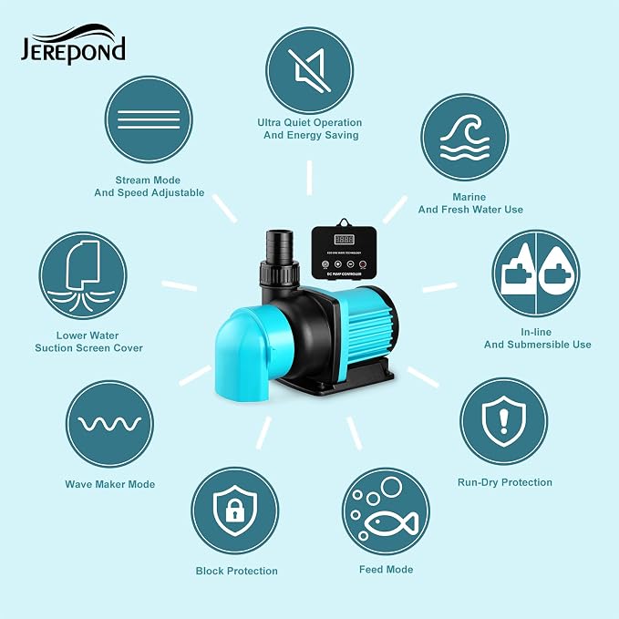 2350GPH DC24V Aquarium Return Pump With 20 Speeds Controller | ECO Quiet adjustable,submersible and inline use ,fresh and marine water use