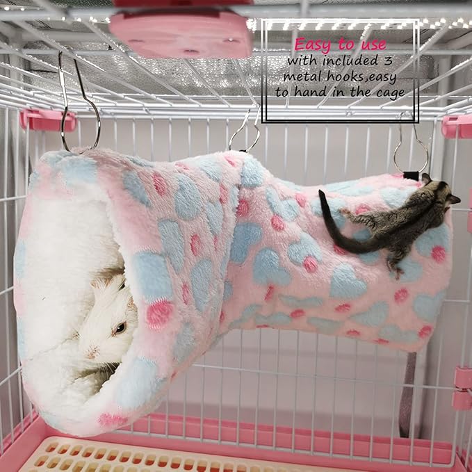 LEFTSTARER Hanging Tunnel for Small Animals Guinea Pig Accessories Sugar Glider Cage Accessories Hamster Rat Toys Ferret Hammock（Heart-Pink）