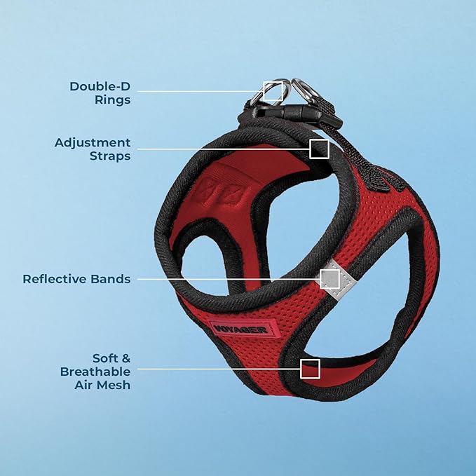 Best Pet Supplies Voyager Step-in Air Harness - All Weather Mesh, Reflective, No Pull Harness for Dogs, Cats - Secure with Hook & Loop Fastener, Buckle, Double D-Rings - Red/Black Trim, M