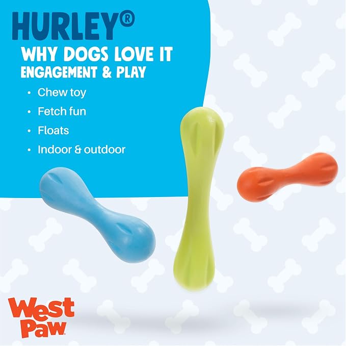 WEST PAW Zogoflex Hurley Dog Bone Chew Toy – Floatable Pet Toys for Aggressive Chewers, Catch, Fetch – Bright-Colored Bones for Dogs – Recyclable, Dishwasher-Safe, Non-Toxic, Small, Aqua