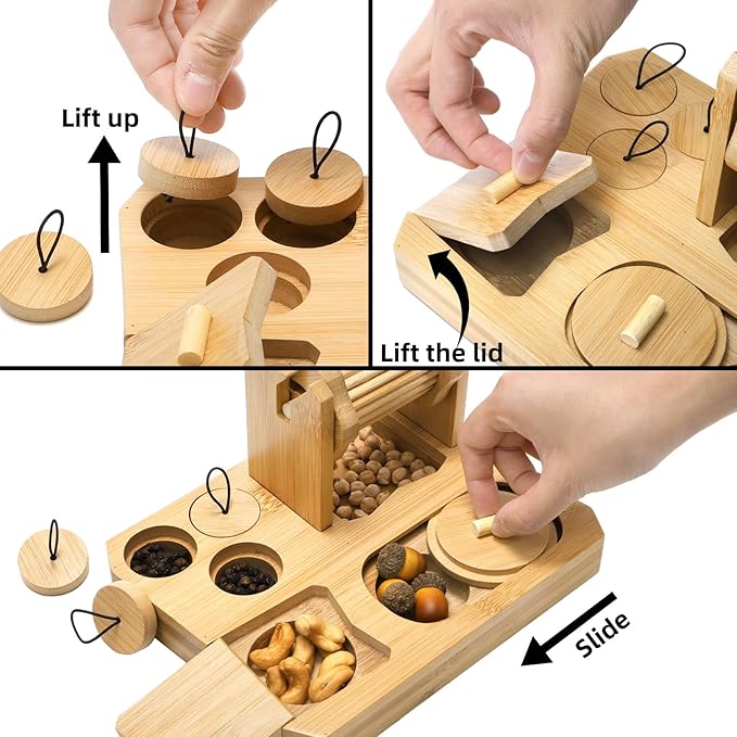 6-in-1 Guinea Pig Foraging Toys, Bamboo Hamster Enrichment Toys, Snuffle Puzzle Feeder with Hide Treats for Small Animals, Rabbits, Chinchilla, Rat