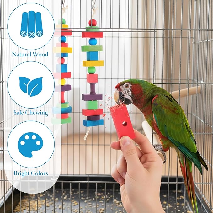 Bird Toys for Parrot, 165 Pcs Colorful DIY Wooden Blocks Craft, Cage Chewing Playing Training Toy for Cockatoos, Macaws, African Grey and Small Medium Parrots