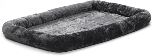MidWest Homes for Pets QuietTime Dog Bed - Gray Faux Fur Bolster, Ultra-Soft and Machine Washable, Fits 48-Inch Crates and Carriers, for Extra-Large Breed Dogs