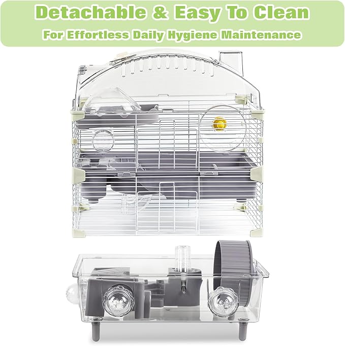 3-Tier Hamster Cage Starter Kit 18″Lx11″Wx23″H for Dwarf Hamsters Only with 2 Platforms, 3 Tube Ports, Bathtub, Food Bowl, Steps, 2 Silent Wheels, 3 Doors, House, Water Bottle