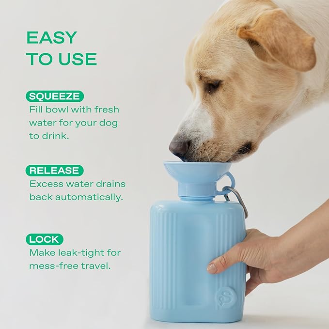 Springer Dog Water Bottle | Large Capacity Drinking Feeder Dispenser for Dogs & Puppies | As Seen on Shark Tank | Leak-Proof Bowl | BPA-Free | Outdoor Walking, Hiking & Camping | 44oz Blue