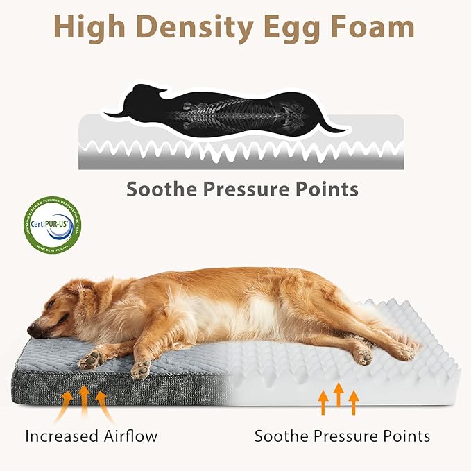 JOEJOY Orthopedic Dog Bed for Extra Large Dogs, Washable Dog Crate Bed Large Sized with Removable Cover, Egg Memory Foam Big Pet Beds, Light Grey, 47"x29"