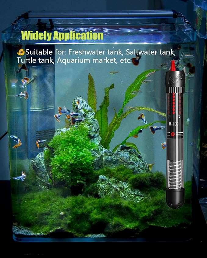 KINGYEENUO 50W Aquarium Heater, Submersible Temperature Adjustable Aquarium Heater, for 10-20 Gallons Tank, Betta Turtle/Fish Tank Heater, Built-in Thermostat Control, with Extra Sucker Cup