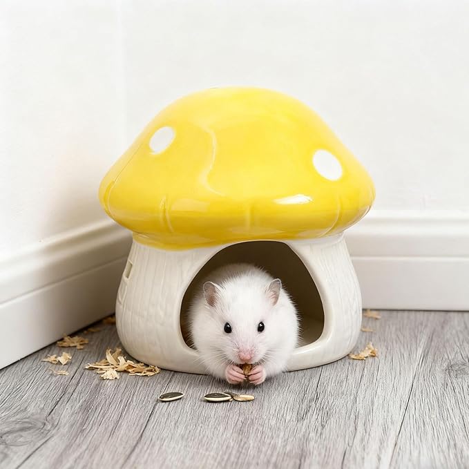 Baoblaze Ceramic Hamster House Habitat Multifunction Cute Hamster Hide Bed Cave for Chipmunk Small Animals Dwarf, Yellow