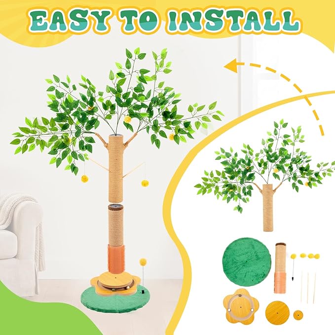 Nuanchu 41 Inch Tall Cat Scratching Post Tree for Indoor Cats Adults, Scratcher Tree Tower with Sisal Rope, Large Cats Scratching Posts with Hanging Ball for Kittens and Medium Large Pet