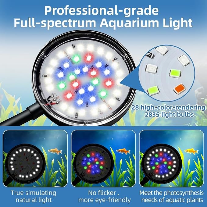 DaToo 6W Aquarium LED Light for 1-5 Gallon Betta Fish Tanks Mini USB Clip On Fish Tank Light with Full Spectrum & Dimmable Brightness Timing