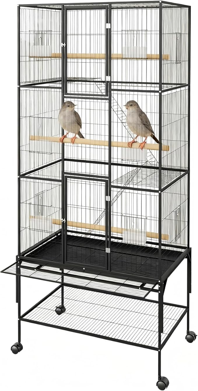 Extra Large Bird Cage, 69'' Metal Parrot Flight Cage with Storage Shelf & Pull-Out Tray for Mid-Sized Parrots Parakeets, Canaries, Finches, Cockatiels, Lovebirds