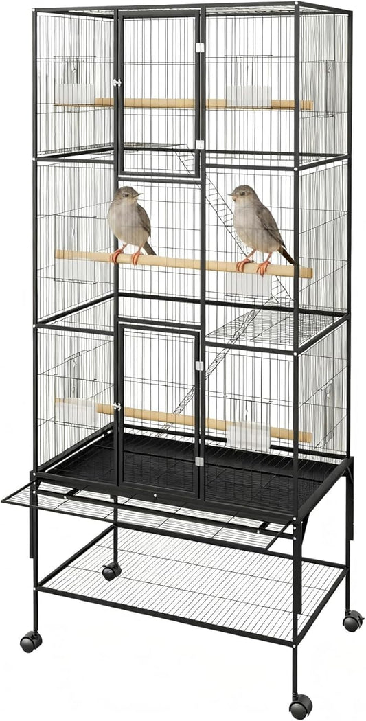 Extra Large Bird Cage, 69'' Metal Parrot Flight Cage with Storage Shelf & Pull-Out Tray for Mid-Sized Parrots Parakeets, Canaries, Finches, Cockatiels, Lovebirds