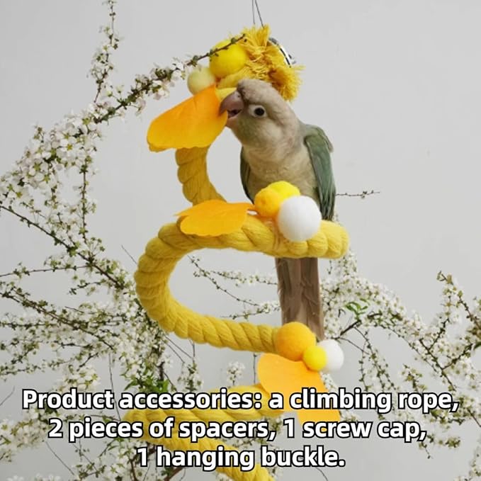 Bird Toys, Rope Perch for Parrots, 39.3 Inches Long, Brightly Colored Handmade Chew Toy, Spiral Design Bird Cage Climbing Rope for Lovebird Conure Quaker Budgie Cockatiel (Pink)