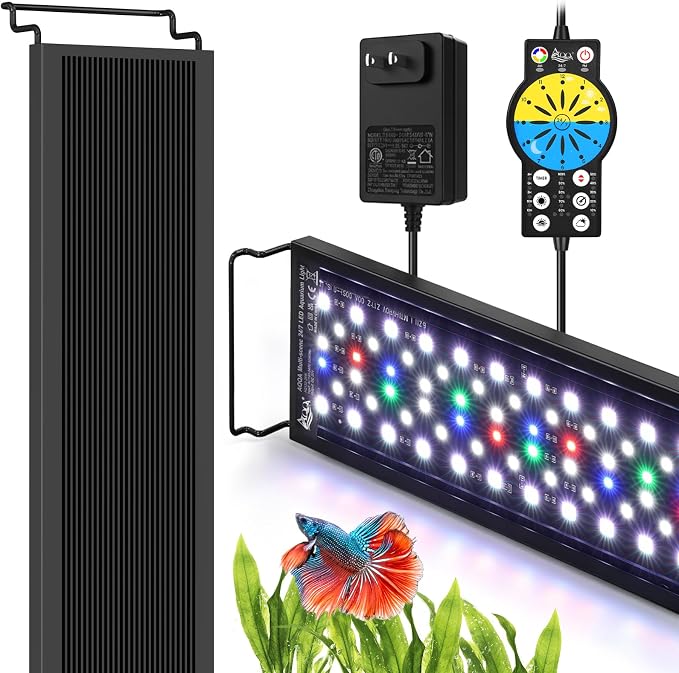 AQQA 24/7 Aquarium Light with Timer, Full Spectrum LED Fish Tank Light | for Freshwater & Plants, 9 Dimmable Light Modes, 10 Adjustable Brightness, Extendable Brackets for 47-53 inch Tank