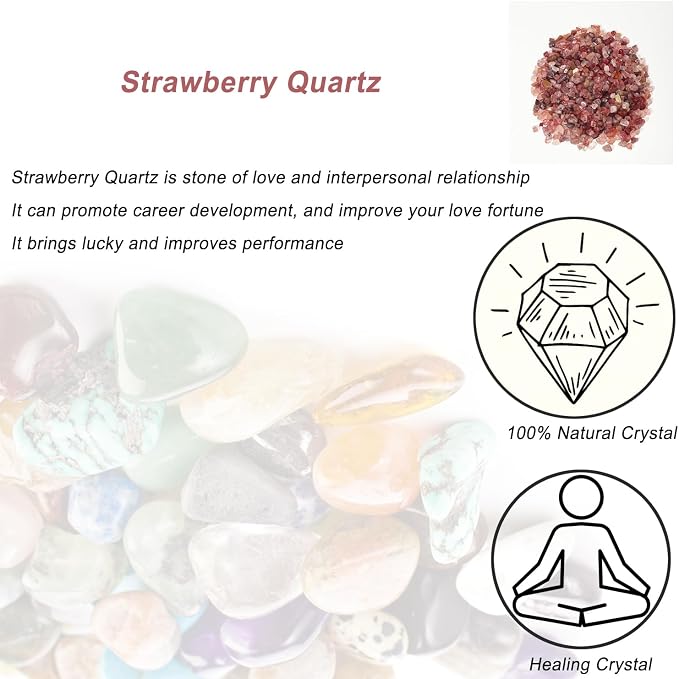 Erliway Natural Strawberry Quartz Tumbled Chips Crushed Crystal Stone 7-9mm | Polished Healing Crystal Chips Healing Reiki Crystal Jewelry Making Home Decoration, Aquarium, Vase Fillers, Plants Décor