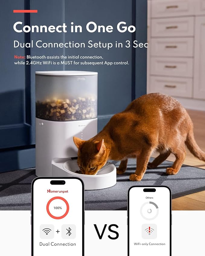 Homerunpet Automatic Cat Feeder - 4L Timed Pet Feeder, No Jam Freeze Dried Safe, WiFi & Bluetooth App Control, 30-Day Freshness for Cats and Small Dogs (Stainless Steel Bowl)