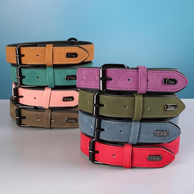 Didog Soft Padded PU Leather Dog Collar, Breathable and Adjustable Red Dog Collar for Large Dogs, Comfortable for Daily Walk,Red XL Fit Neck 18-22"(45-71 lbs)
