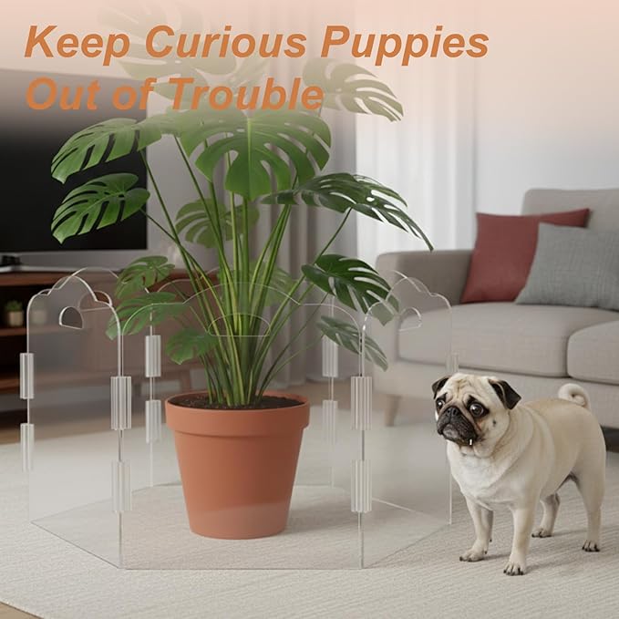 Transparent Acrylic Dog Gate Indoor, Free-Standing Pet Gate, 16" Height (Size S) Foldable 6 Modular Panels, Dog Fence for Doorways, Hallways, Stairs, No Drilling, Perfect for Puppies and Small Pets