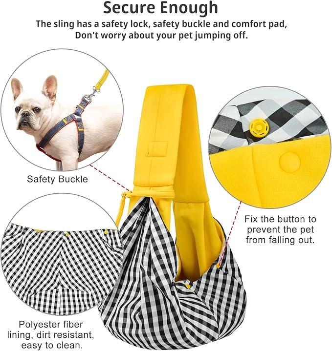 CUBY Dog and Cat Sling Carrier - Hands Free Reversible Small Pet Carrier Sling with Storage Pocket Design - Suitable for Puppy, Small Dogs Cats Outdoor Travel Walking(Yellow)