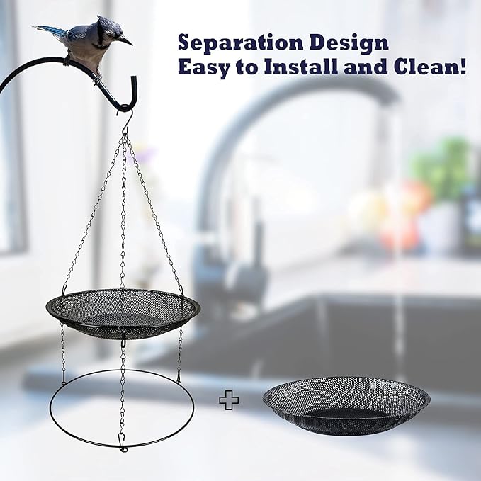 CQAIRIOU Premium Hanging Bird Feeder Tray(2 Set),Size 11.8” Large Platform Bird Feeder Metal Mesh Tray,Wild Bird Feeder for Outside Hanging Seed Platform,Combinable Style to Double Layer
