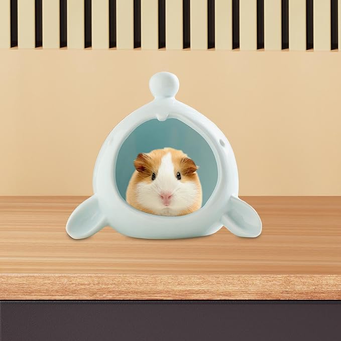 Ceramic Hideout for Hamsters, Cave Shelter for Small Pets, Blue