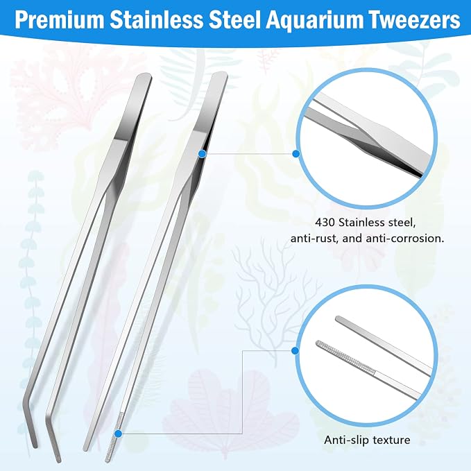 5In1 Aquarium Coral Feeder Kit, Droppers, Straight/Curved Tweezers, Silver | Coral Feeder Kit 60ml And 30ml Droppers, Extender Pipe, Straight And Curved Tweezers, For Reef Feeding And Aquarium Cleaning