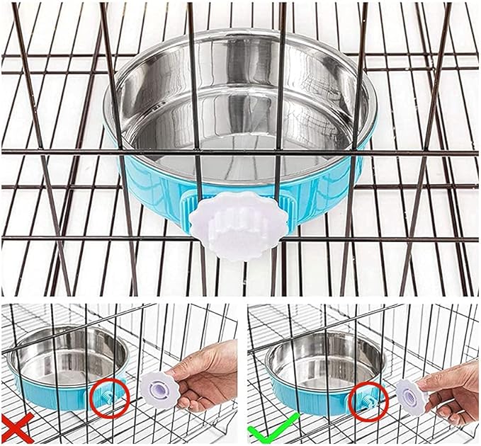 Crate Dog Bowl,Removable Stainless Steel Water Food Feeder Bowls Crate Coop Cup,Pet Cage Bowls with Bolt Holder for Cat, Puppy, Birds, Rats, Rabbits Small Animals ((Blue+Green+Pink) Round, Samll)