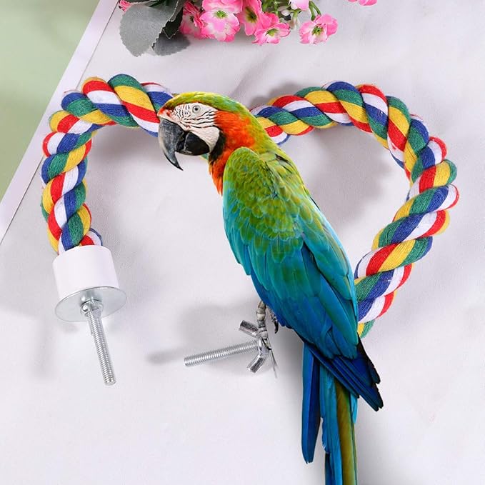 UKCOCO Bird Rope Perch - Comfy Perches for Bird Cages Natural Parrot Cotton Rope, Bungee Perch Pet Chewing Toy for Parrots Playing, Chewing or Preening (80cm/31 Inch)