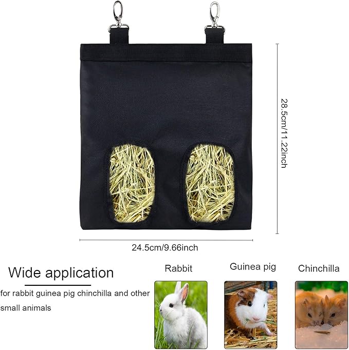 Rabbit Hay Feeder Bag Guinea Pigs Hanging Hay Rack Manger Holder Dispenser Small Animal Feeder Storage Pouch for Bunny Chinchilla Hamster (Pattern Purple, 2 Windows)