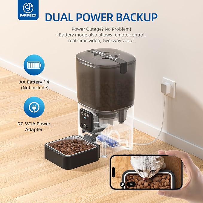 PAPIFEED Automatic Cat Feeder with Camera, 720P HD & Night Vision, 6L Cat Food Dispenser with App, 2.4G WiFi Timed Cat Feeder for Dry Food, 2-Way Audio, Smart Pet Feeder for Dog, 1-10 Meals/Day