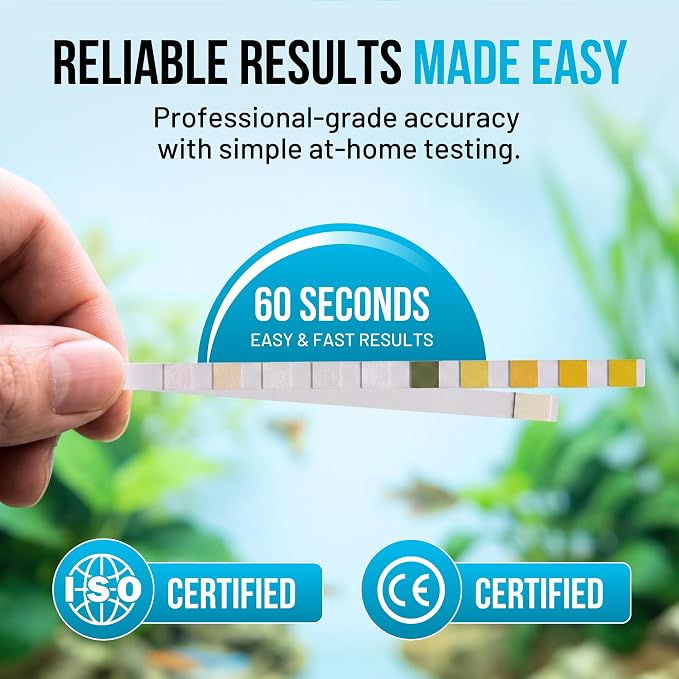 Aquarium Test Strips 11 in 1 | 150 Strips (100 x 10-in-1 + 50 Ammonia) | Tests pH, Ammonia, Nitrate, Nitrite & More | Freshwater & Saltwater Fish Tank Water Test Kit | 60-Second Results