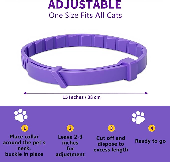Calming Collar for Cats，Pheromone Cat Calming Collar Cat Anxiety Relief & Stress，Natural Ingredients Pheromones Rapid Effect Adjustable Waterproof