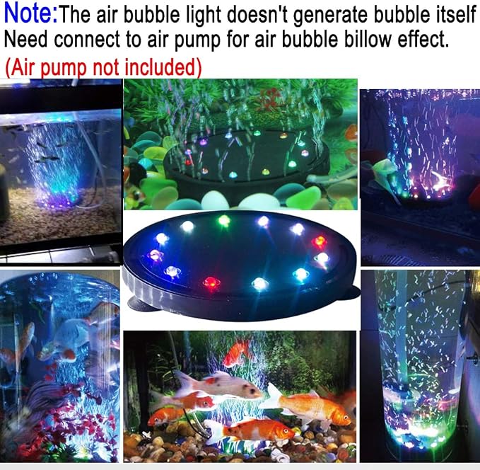 5 inch 12 LED Aquarium Bubble Light Air Stone, Fish Tank LED Air Bubbler Light Submersible Air Pump Bubble Stone Lamp for Turtle Fish Tank Decoration