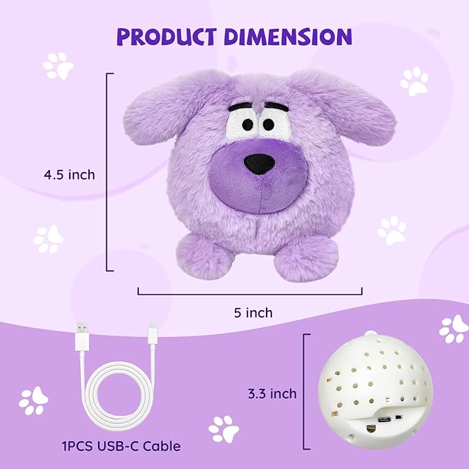 Moving Dog Ball, Jumping Squeaky Interactive Dog Toys, Plush Chew Toys for Small Dogs, USB Rechargeable (Purple)