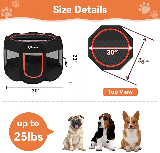 Siedihit Dog Playpen, Puppy Pet Playpens Indoor for Medium Dogs Tent Crates Cage Indoor/Outdoor, Portable Pop Up Dog Kennel Playpen with Carrying Case for Dogs/Cats/Rabbits, Black