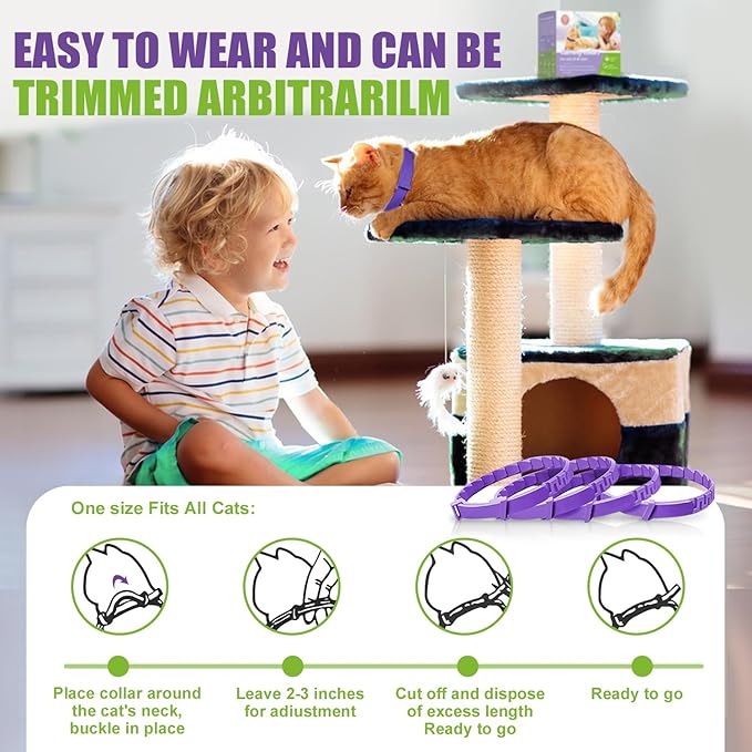 Calming Collar for Cats Adjustable Soother Anxiety Relief & Stress, Comfort Cat Calm Collars Water Resistant, Pheromone Collar for Cats Rapid Effect Lasts 45 Days (Purple)