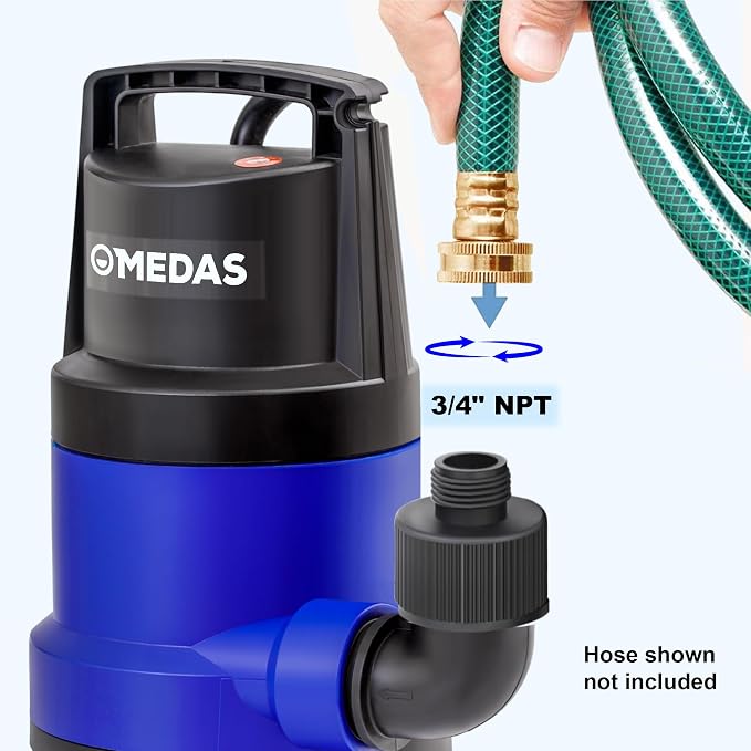 MEDAS 1HP 3434 GPH Sump Pump Submersible Clean/Dirty Water Pump Portable Utility Pump with 16.4ft Cord for Swimming Pool Garden Basement Tub Pond Draining