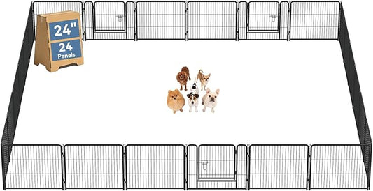 DUMOS Dog Playpen Indoor, Metal 24 Inch 24 Panels Foldable Pet Fence with Door, Outdoor Small Medium Large Dog Puppy Portable Exercise Play Pen for RV Camping, Trips, Play Yard