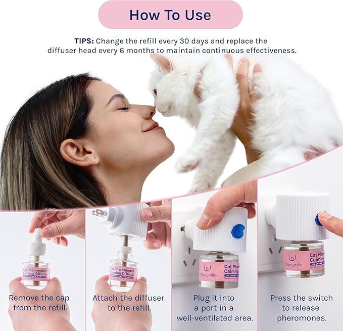 Cat Calming Pheromones Diffuser: 2 Classic Cats Plug-in Refill Diffusers for Relaxation & Comfort - Reduce Stress Barking & Scratching - Indoor 60 Days Supply