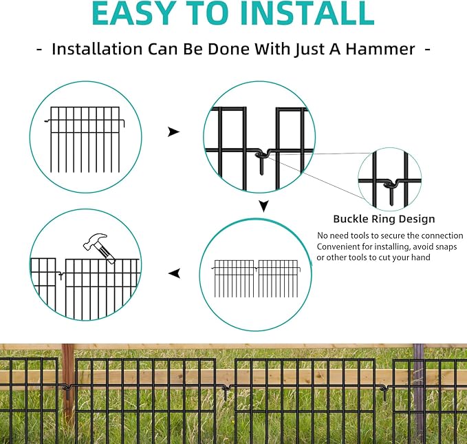 30 Panels Animal Barrier Fence, No Dig Fences, 13in(H) X 42.5ft(L) Garden Fence Animal Barrier for Rabbit and Dog Under Fencing Barrier, Rustproof Metal Fences Border for Outdoor, Yard, Patio