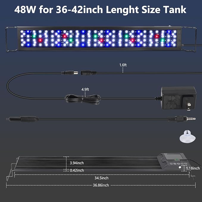 hygger 48W Smart Aquarium LED Light with Water Monitor for 36-42 Inch Tanks | Auto Lift-Up TFT LCD Screen, Temperature Monitor, Water Quality Monitoring, Full Spectrum Lighting, Intelligent Control