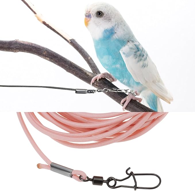 Bird Harness Flying Training Rope 3M for Parrots Pigeons and Budgerigars with 4# Ring (Pink)