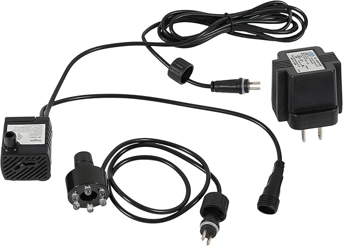 Sunnydaze 40GPH Submersible Fountain Pump with Multicolor LED & Transformer | 12V Small Fountain Pump with Adjustable Flow Rate, 6' Cord & 1.6' Lift, Water Pump for Small Fountains, Bird Baths, Aquariums