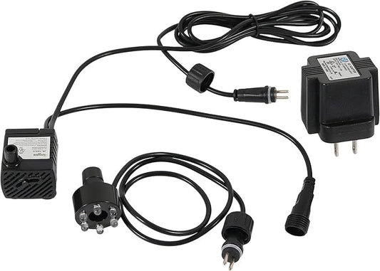 Sunnydaze 40GPH Submersible Fountain Pump with Multicolor LED & Transformer | 12V Small Fountain Pump with Adjustable Flow Rate, 6' Cord & 1.6' Lift, Water Pump for Small Fountains, Bird Baths, Aquariums