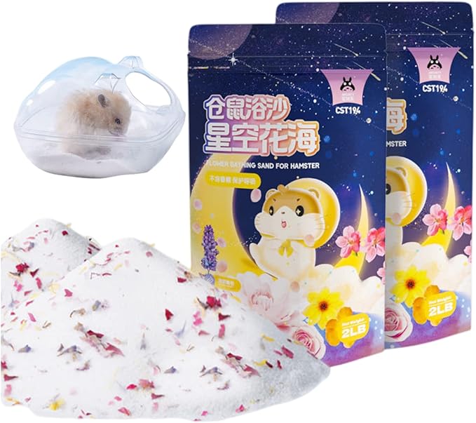 MANON ROSA Chinchilla Bath Sand-No-Dust Sand for Hygienic Bathing Litter Box - Ideal for Dwarf Hamsters Gerbils Mice Degus and Small Pets (M(4lb),Petal Bath Sand)