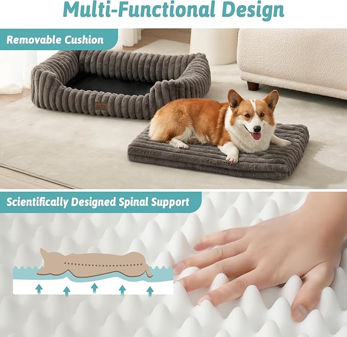 COZY KISS Orthopedic Pet Bed for Small Dogs & Cats - Washable Rectangle Pet Bed with Anti-Slip Bottom, Soft Calming Cat & Puppy Bed for Indoor Pets (30"x23"x7", Grey)